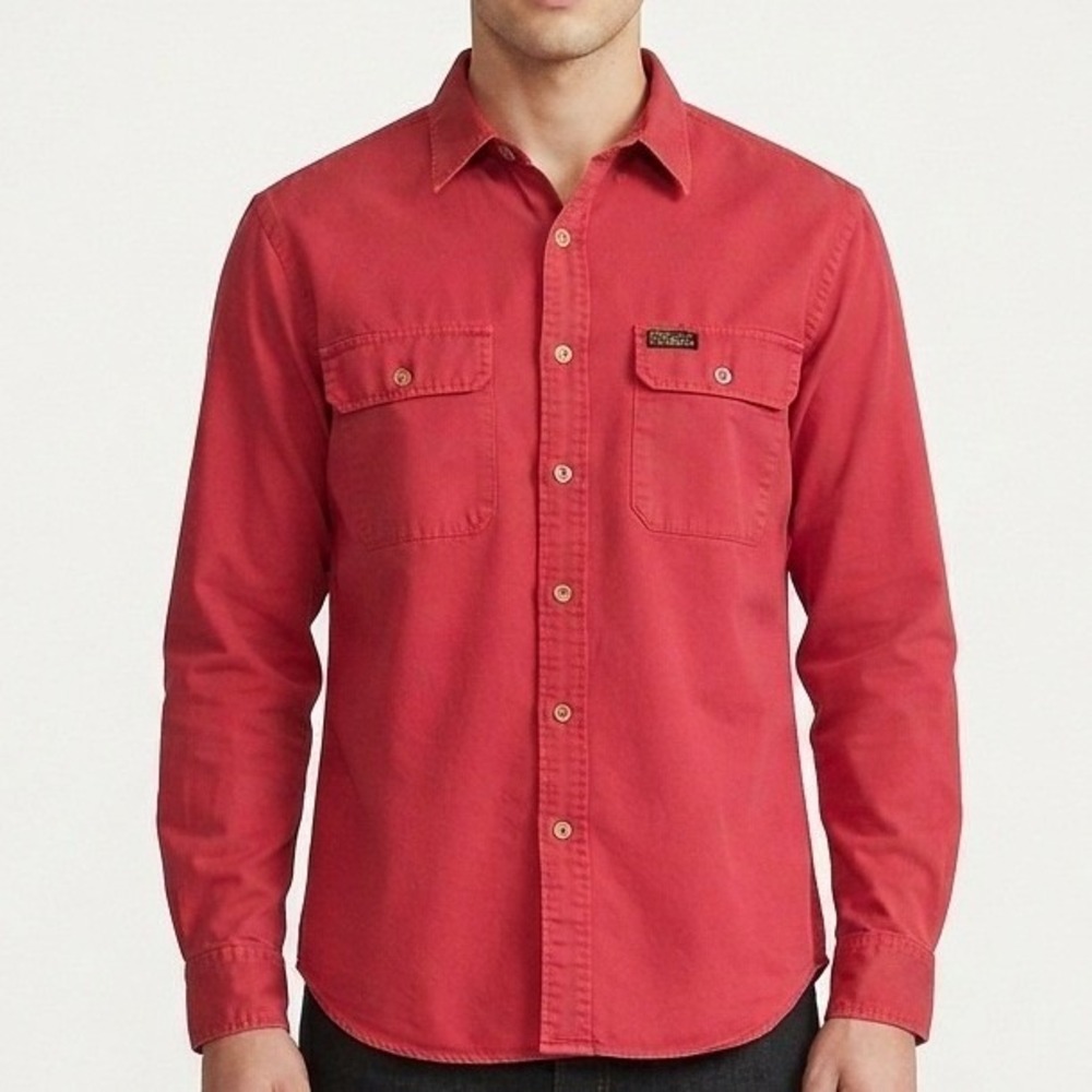 Polo Ralph Lauren Work Shirt Mens XL Red Long Sleeve Cotton Twill Utility Pocket